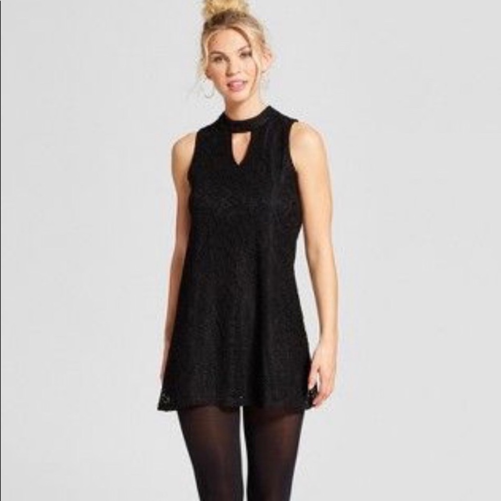 *HP!* black lace keyhole mini dress